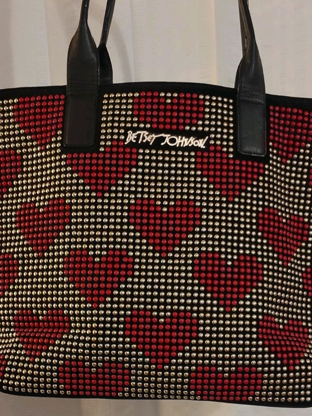 Betsey Johnson Black Tote with Red Heart Stud Design